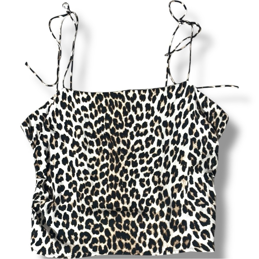 H&M NWT Tie Strap Rouched Back Light Beige/Leopard Print Draped Camisole Top - Picture 13 of 15